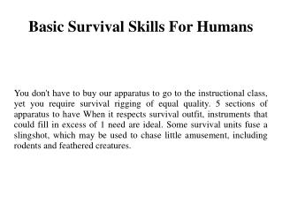 Basic Survival Skills For Humans
