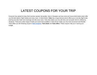 LATEST COUPONS FOR YOUR TRIP