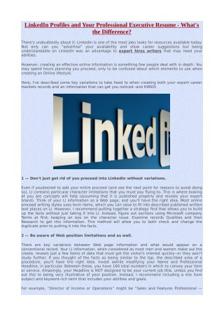LinkedIn Profiles and Your Professional Executive Resume - What's the Difference?