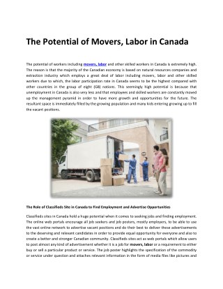 The Potential of Movers, Labor in Canada