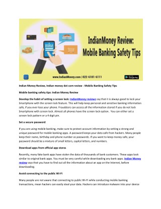 Indian Money Review, Indian money dot com review - Mobile Banking Tips