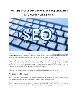 Five Signs Your Search Engine Marketing Consultant Isn’t Worth Working With