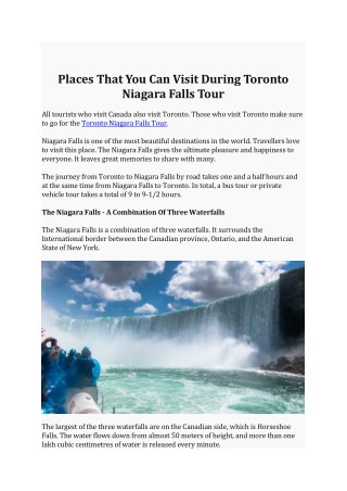 Toronto Niagara Falls Tour