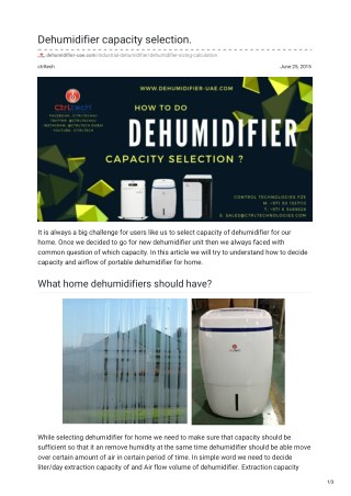 How to do dehumidifier capacity selection and sizing?