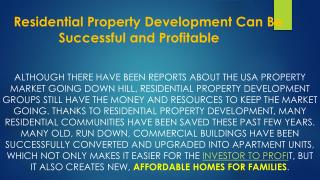 Residential Property Development Can Be Successful and Profitable