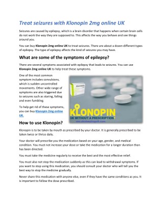 Treat seizures with Klonopin 2mg online UK