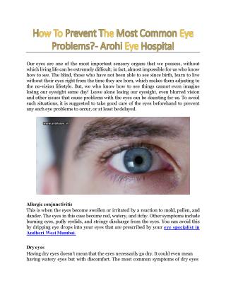 How To Prevent The Most Common Eye Problems? - Arohi Eye Hospital