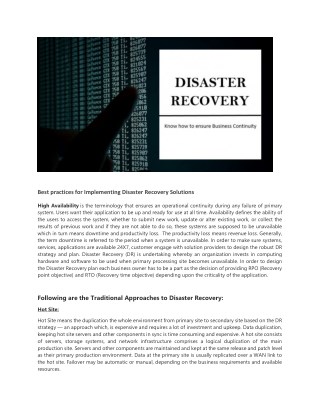 Disaster Recovery Services and Solutions