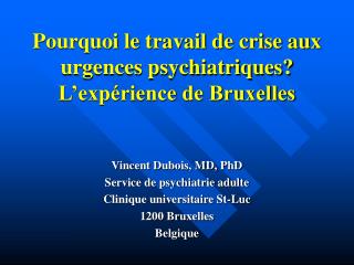 Pourquoi le travail de crise aux urgences psychiatriques? L’expérience de Bruxelles