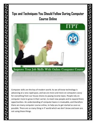 Tips and Techniques You Should Follow During Computer Course Online