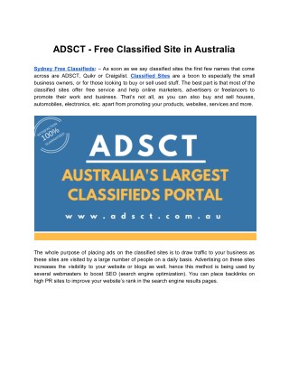 ADSCT - FREE Classified Site in Australia