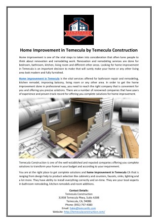 Home Improvement in Temecula by Temecula Construction