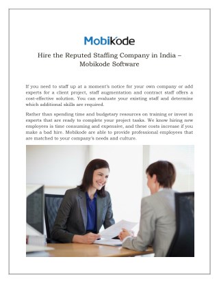 Hire the Reputed Staffing Company in India – Mobikode Software