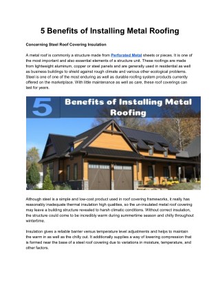 5 Benefits of Installing Metal Roofing
