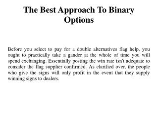 The Best Approach To Binary Options