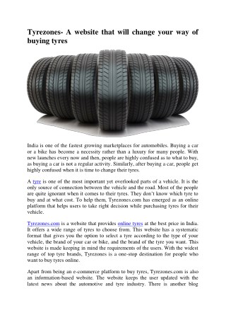 Tyrezones- A website that will change your way of buying tyres