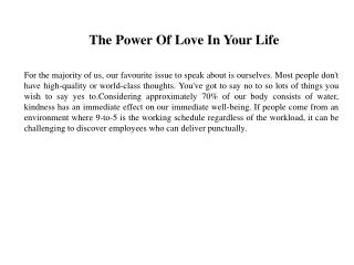 The Power Of Love In Your Life