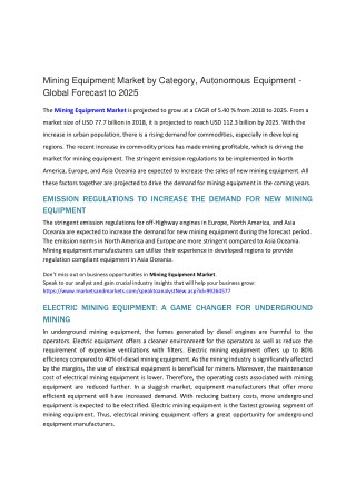 Mining Equipment Market by Category, Autonomous Equipment - Global Forecast to 2025