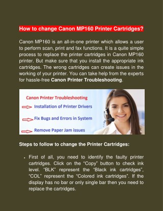 How to change Canon MP160 Printer Cartridges
