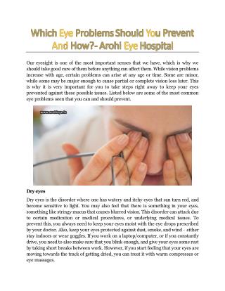 Which Eye Problems Should You Prevent And How? - Arohi Eye Hospital
