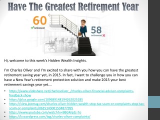 Have The Greatest Retirement Year by Chuck Oliver Financial Advisor Complaints