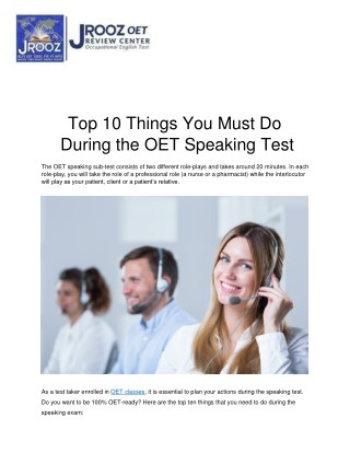 Top 10 Things You Must Do During the OET Speaking Test