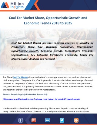 Coal Tar Market Share, Opportunistic Growth and Economic Trends 2018 to 2025