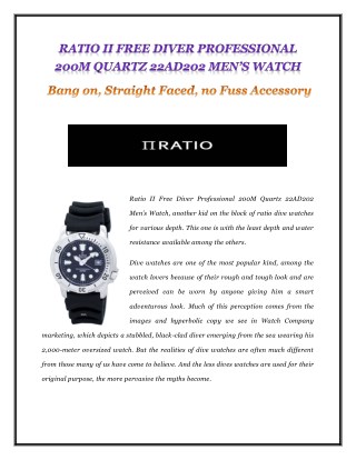 RATIO II FREE DIVER PROFESSIONAL 200M QUARTZ 22AD202 MEN’S WATCH