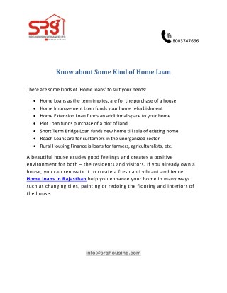 Know About Some Kind of Home Loan