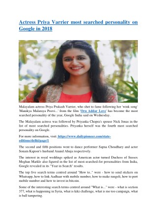 Actress Priya Varrier most searched personality on Google in 2018