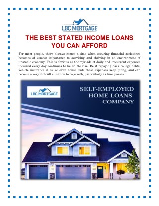 THE BEST STATED INCOME LOANS YOU CAN AFFORD