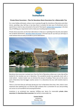 Private Shore Excursions – Plan for Barcelona Shore Excursions for a Memorable Trip