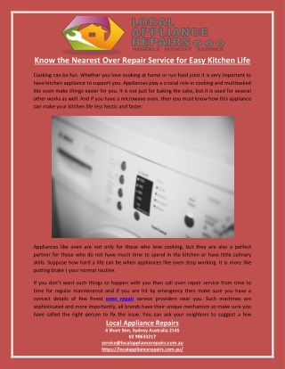 Know the Nearest Over Repair Service for Easy Kitchen Life