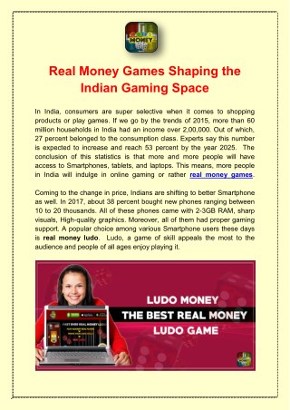 Real Money Games Shaping the Indian Gaming Space