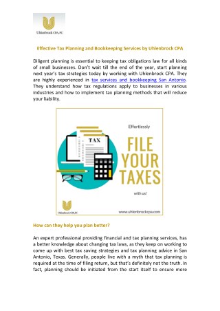 Effective Tax Planning and Bookkeeping Services by Uhlenbrock CPA