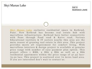 Skyi Manas Lake Offers 1 BHK, 2 Bhk, 3 Bhk, 4 Bhk 2Bhk flat for Sale in Kothrud Pune