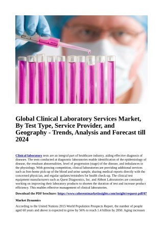 Global Clinical Laboratory Services Market, By Test Type, Service Provider, and Geography - Trends, Analysis and Forecas