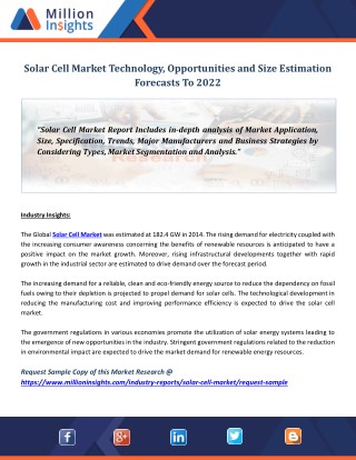 Solar Cell Market Technology, Opportunities and Size Estimation Forecasts To 2022