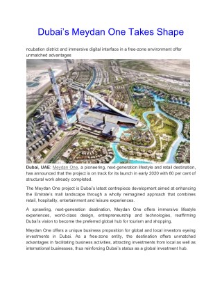 Dubai’s Meydan One Takes Shape