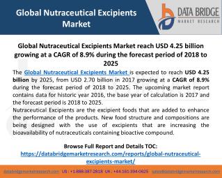Global Nutraceutical Excipients Market– Industry Trends and Forecast to 2025