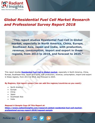 Global Residential Fuel Cell Market Research and Professional Survey Report 2018