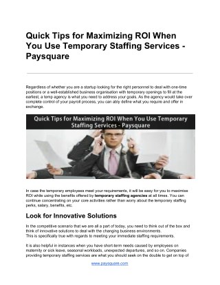 Quick Tips for Maximizing ROI When You Use Temporary Staffing Services - Paysquare