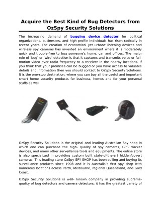 Acquire the Best Kind of Bug Detectors from OzSpy Security Solutions