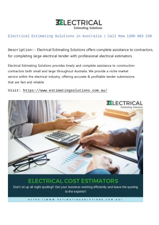 Electrical Estimating Solutions in Australia | Call Now 1300 083 238