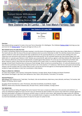 New Zealand vs Sri Lanka – 1st Test Match Fantasy Tips