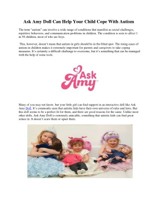 Ask Amy Doll Can Help Your Child Cope With Autism