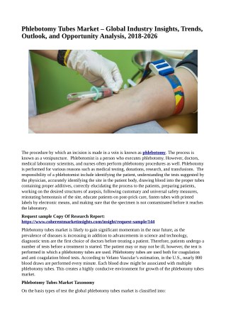 Phlebotomy Tubes Market – Global Industry Insights, Trends, Outlook, and Opportunity Analysis, 2018-2026