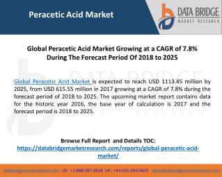 Global Peracetic Acid Market Growing at a CAGR of 7.8% During The Forecast Period Of 2018 to 2025