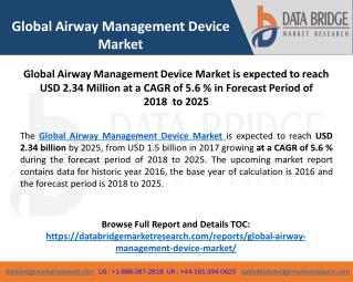 Global Airway Management Device Market is expected to reach USD 2.34 billion by 2025