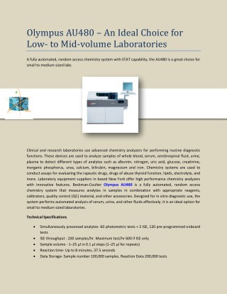 Olympus AU480 – An Ideal Choice for Low- to Mid-volume Laboratories